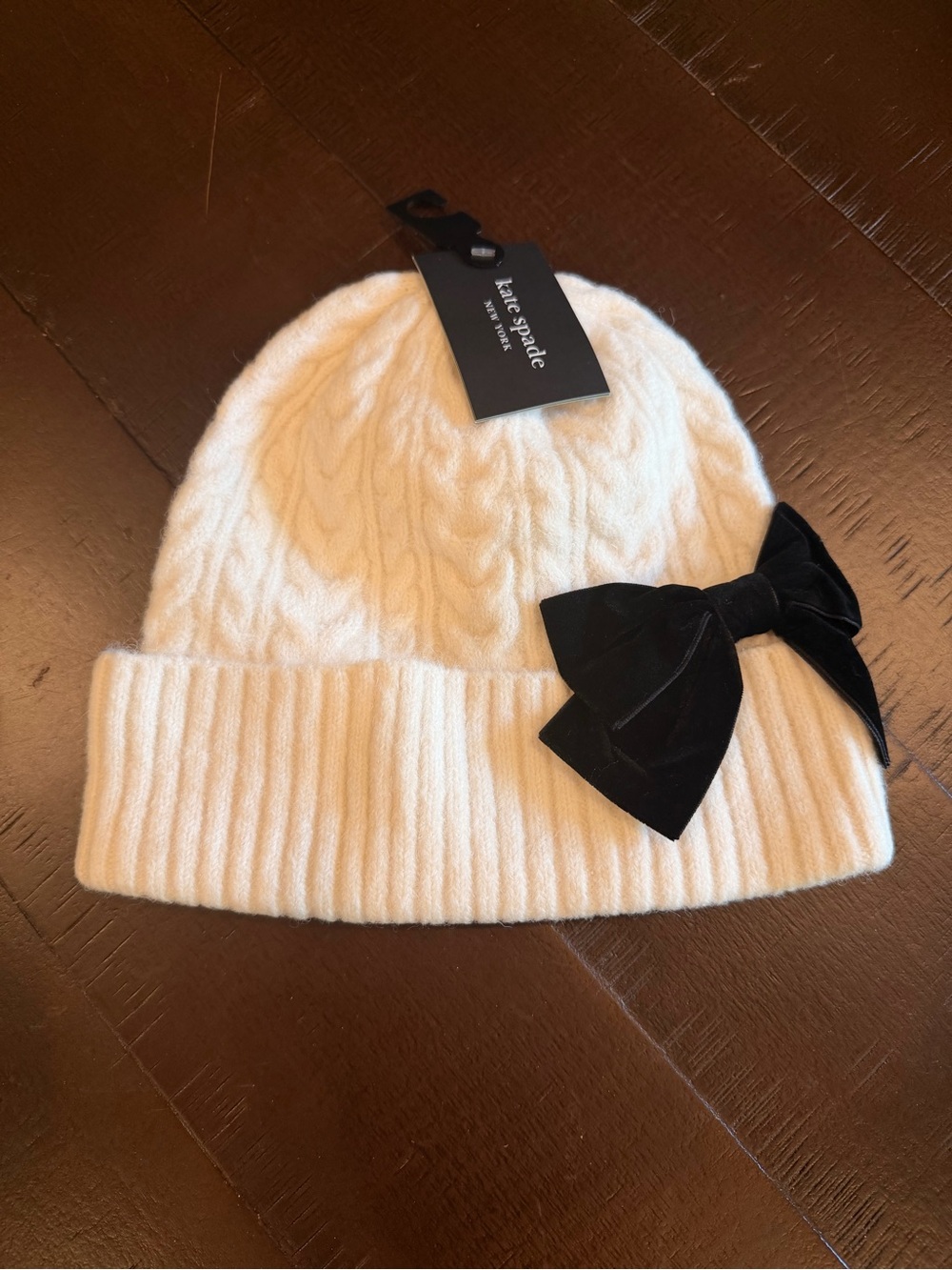 NWT Kate Spade New York Cream Cable Knit Alpaca Wool Bow Beanie
